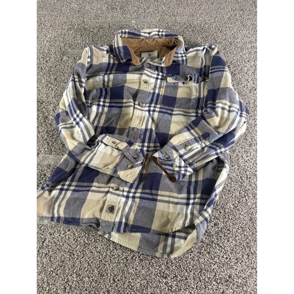 Legendary Whitetails Buck Camp Flannel Shirt Navy Tan Plaid Womens‎ Medium M